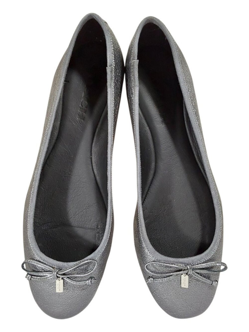 Coach NIB Flatiron Metallic Gunmetal Ballet Flat Neutral/Luxury/Minimalist - 8 - Picture 3 of 12